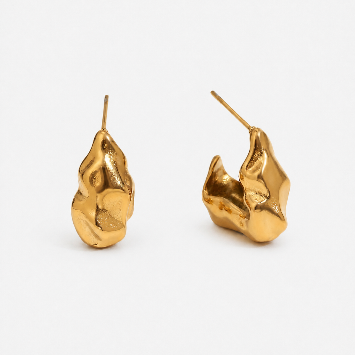 Molten Muse 18K Gold-Plated Sculptural Stud Earrings — Gold — Vessaly