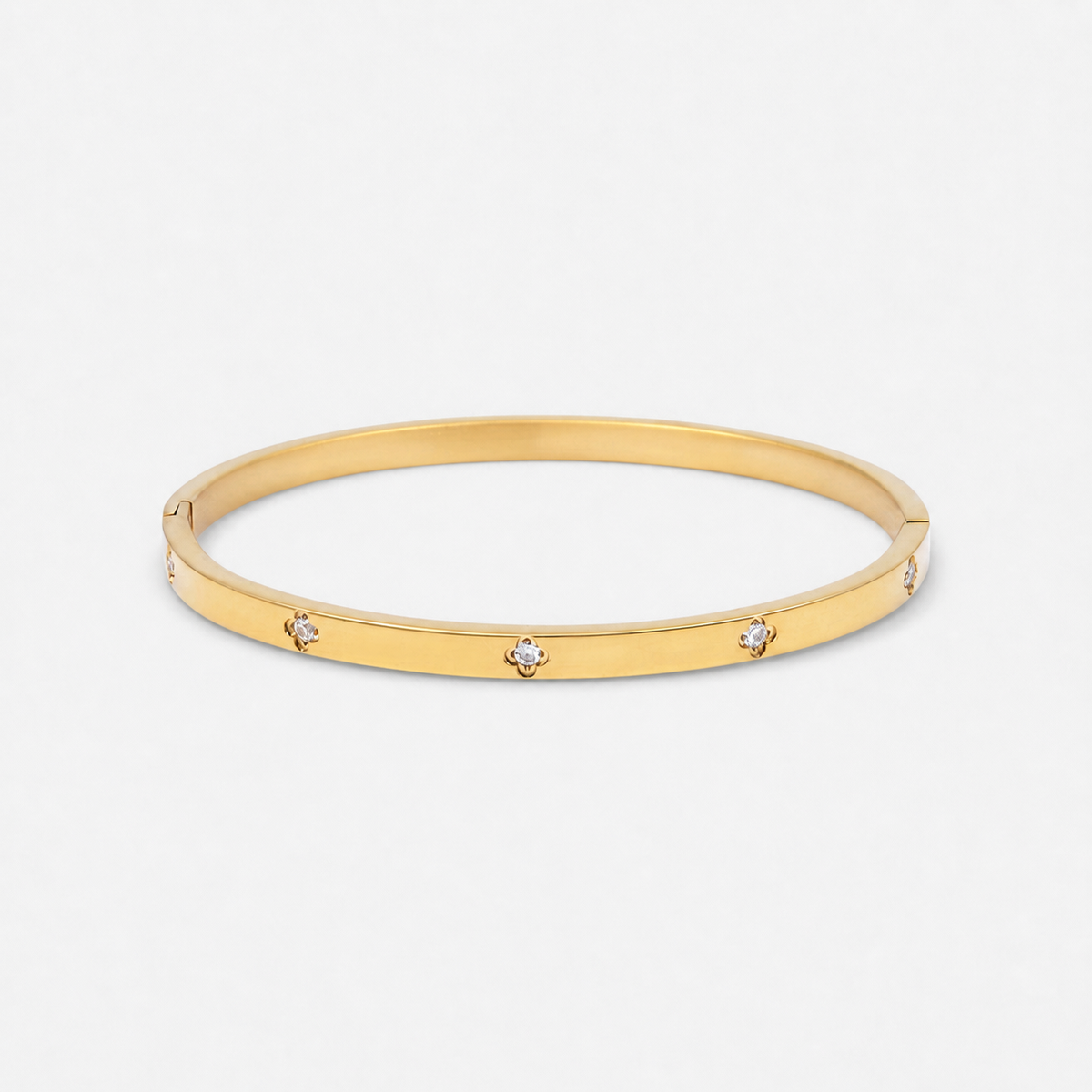 Clover Zirconia Hinged Bangle Bracelet - Gold