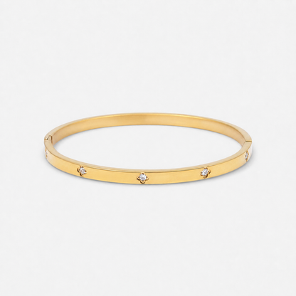 Clover Zirconia Hinged Bangle Bracelet - Gold