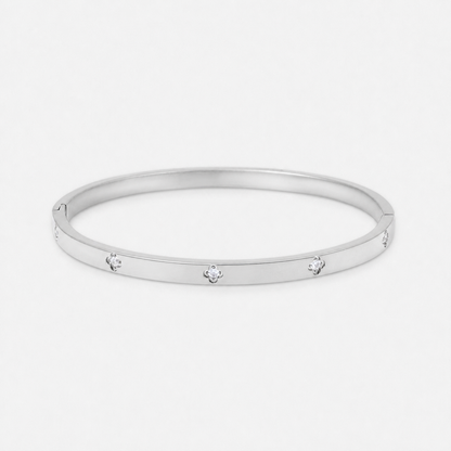 Clover Zirconia Hinged Bangle Bracelet - Silver