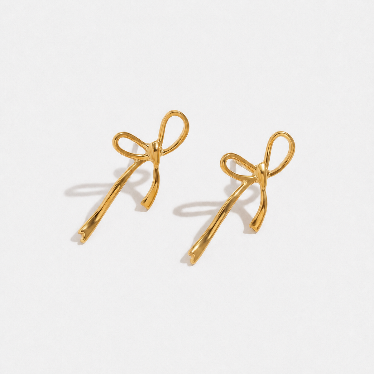 Wandering Bow 18K Gold-Plated Stud Earrings — Gold — Vessaly