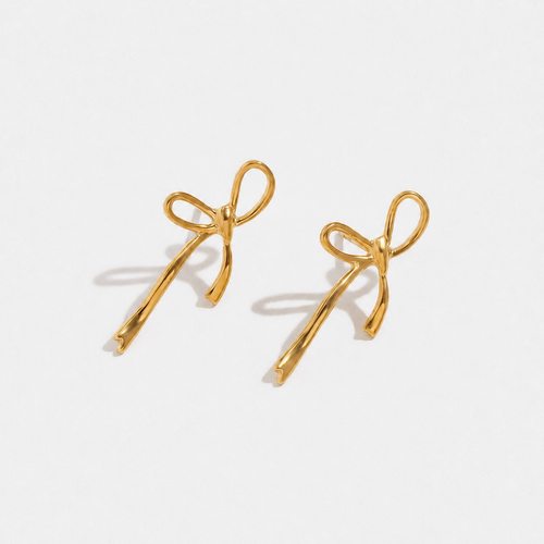 Wandering Bow 18K Gold-Plated Stud Earrings — Gold — Vessaly
