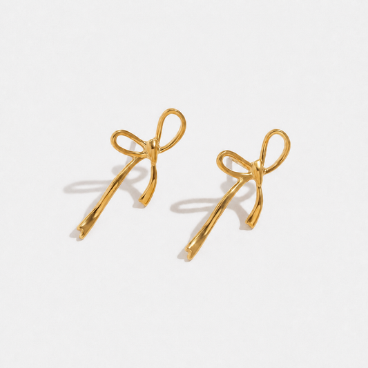 Wandering Bow 18K Gold-Plated Stud Earrings — Gold — Vessaly