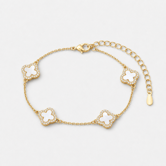 Mother of Pearl Sapphire Clover Bracelet - 18k Gold Vermeil