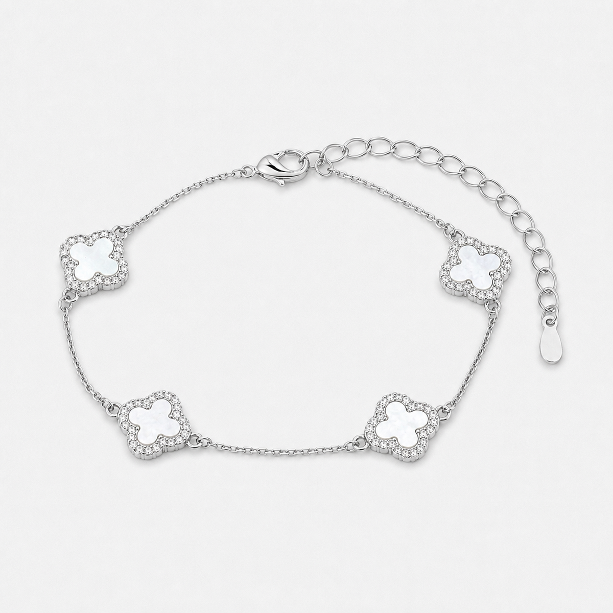 Mother of Pearl Sapphire Clover Bracelet - Sterling Silver