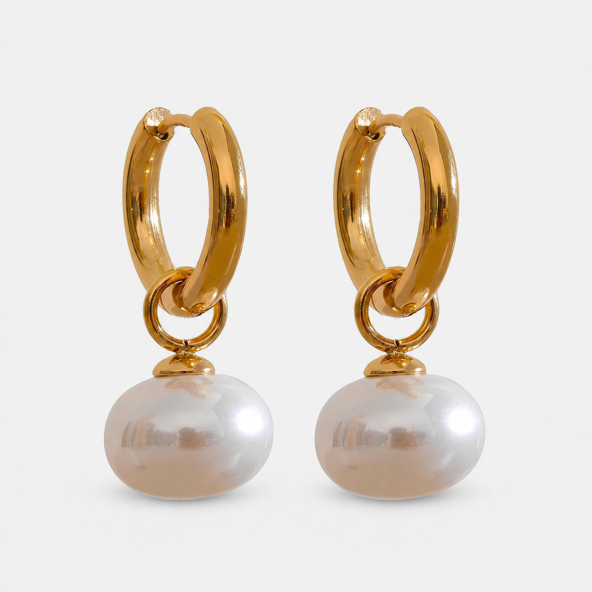 Opaline 18K Gold-Plated Pearl Drop Hoop Earrings — Gold — Vessaly