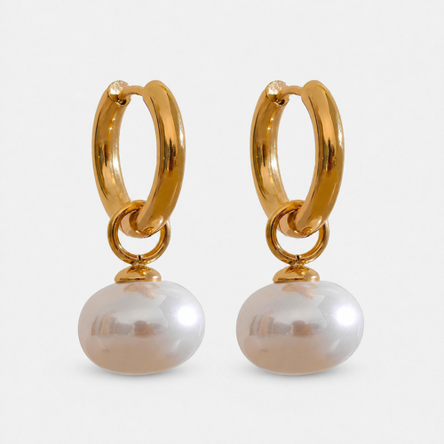 Opaline 18K Gold-Plated Pearl Drop Hoop Earrings — Gold — Vessaly
