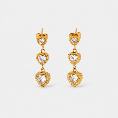 Zirconia Trinity of Hearts Drop Earrings — Gold — Vessaly