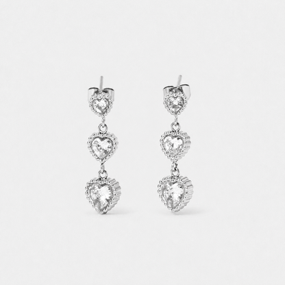 Zirconia Trinity of Hearts Drop Earrings — Silver — Vessaly