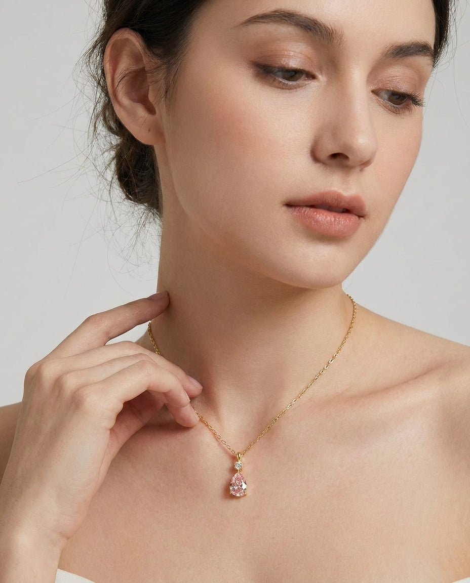 925 Sterling Silver Pink Heart Pendant Necklace