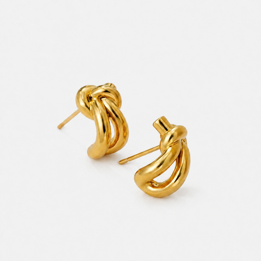 Knot Huggie Stud Earrings — Gold — Vessaly