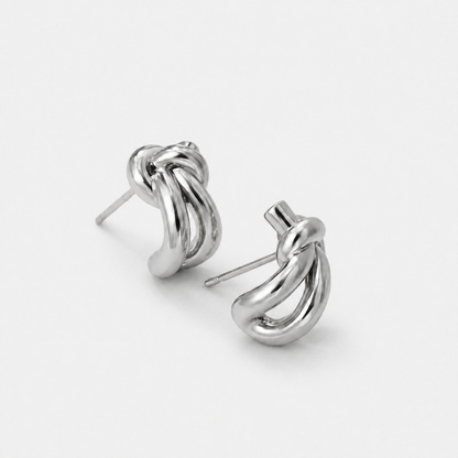 Knot Huggie Stud Earrings — Silver — Vessaly