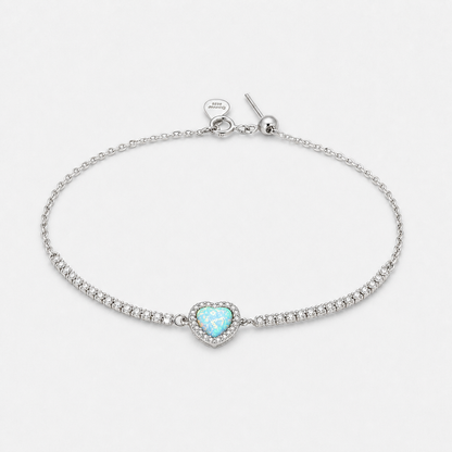 Opal Heart Sterling Silver Bracelet - Default Title