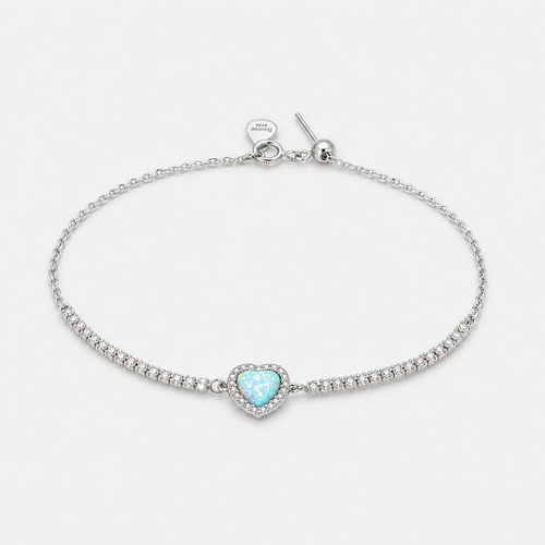 Opal Heart Sterling Silver Bracelet - Default Title