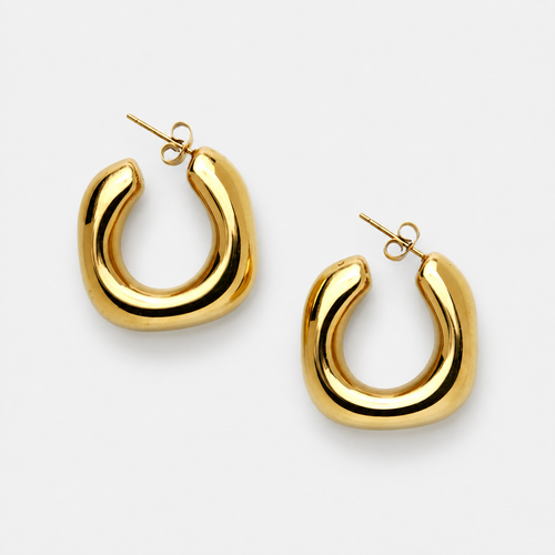 Chunky Square Studded Hoop Earrings — Gold — Vessaly