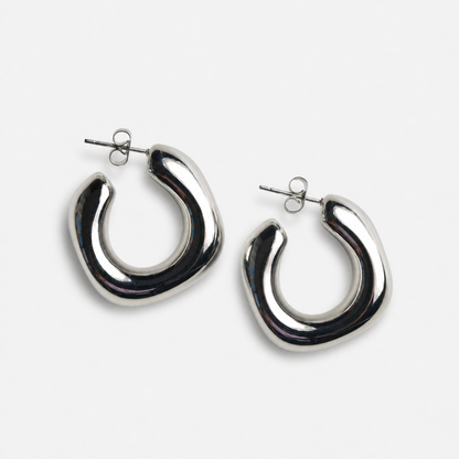 Chunky Square Studded Hoop Earrings — Silver — Vessaly