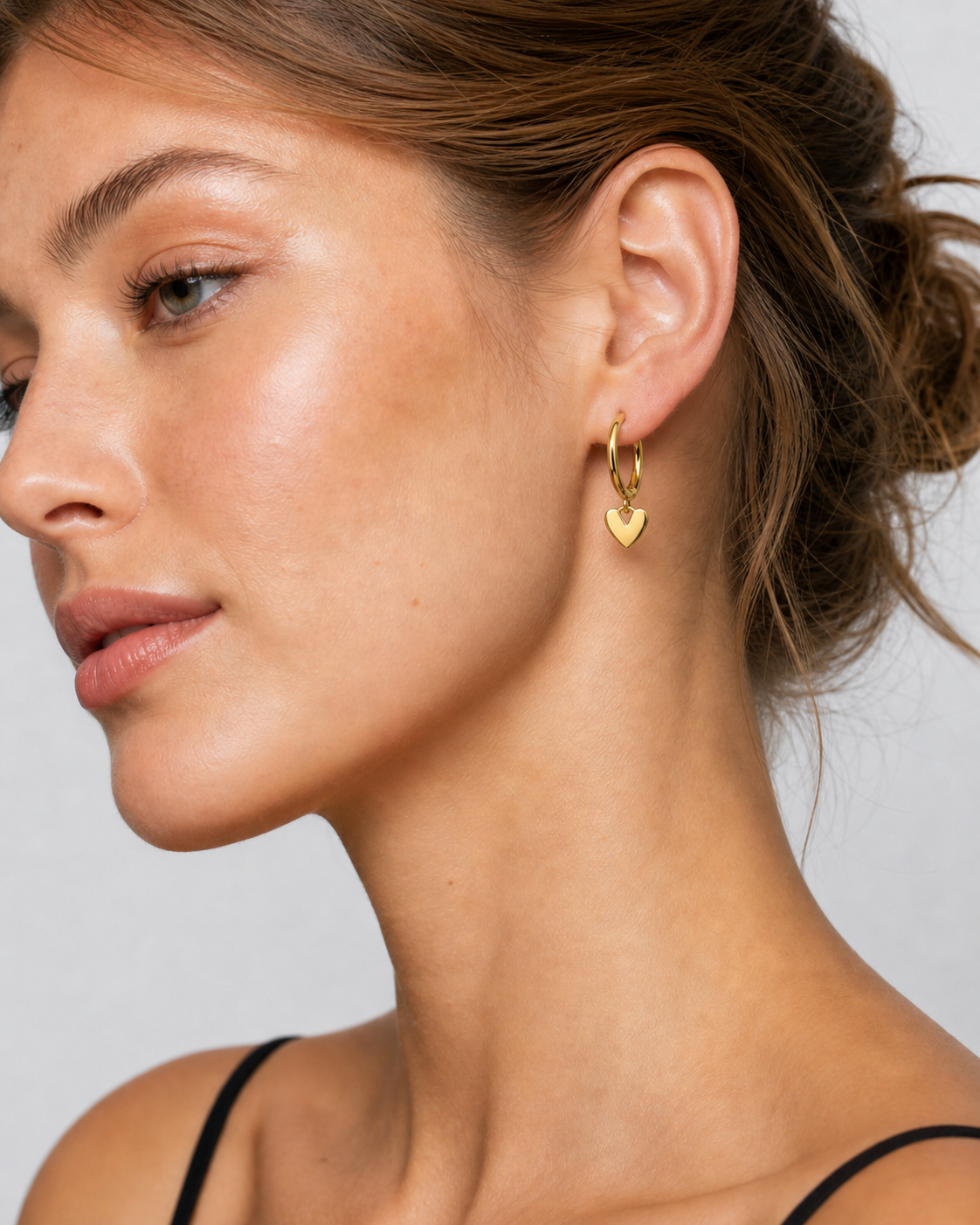 14K Gold Heart Hoop Earrings