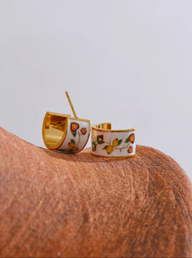 Mediterranean tile inspired hoop earrings pair – Vessaly