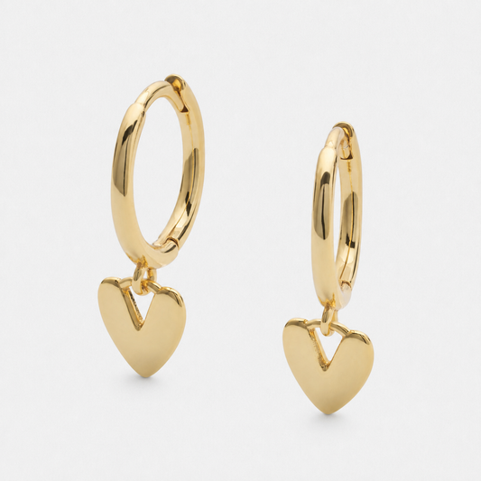 14K Gold-Plated Heart Hoop Earrings — Gold — Vessaly