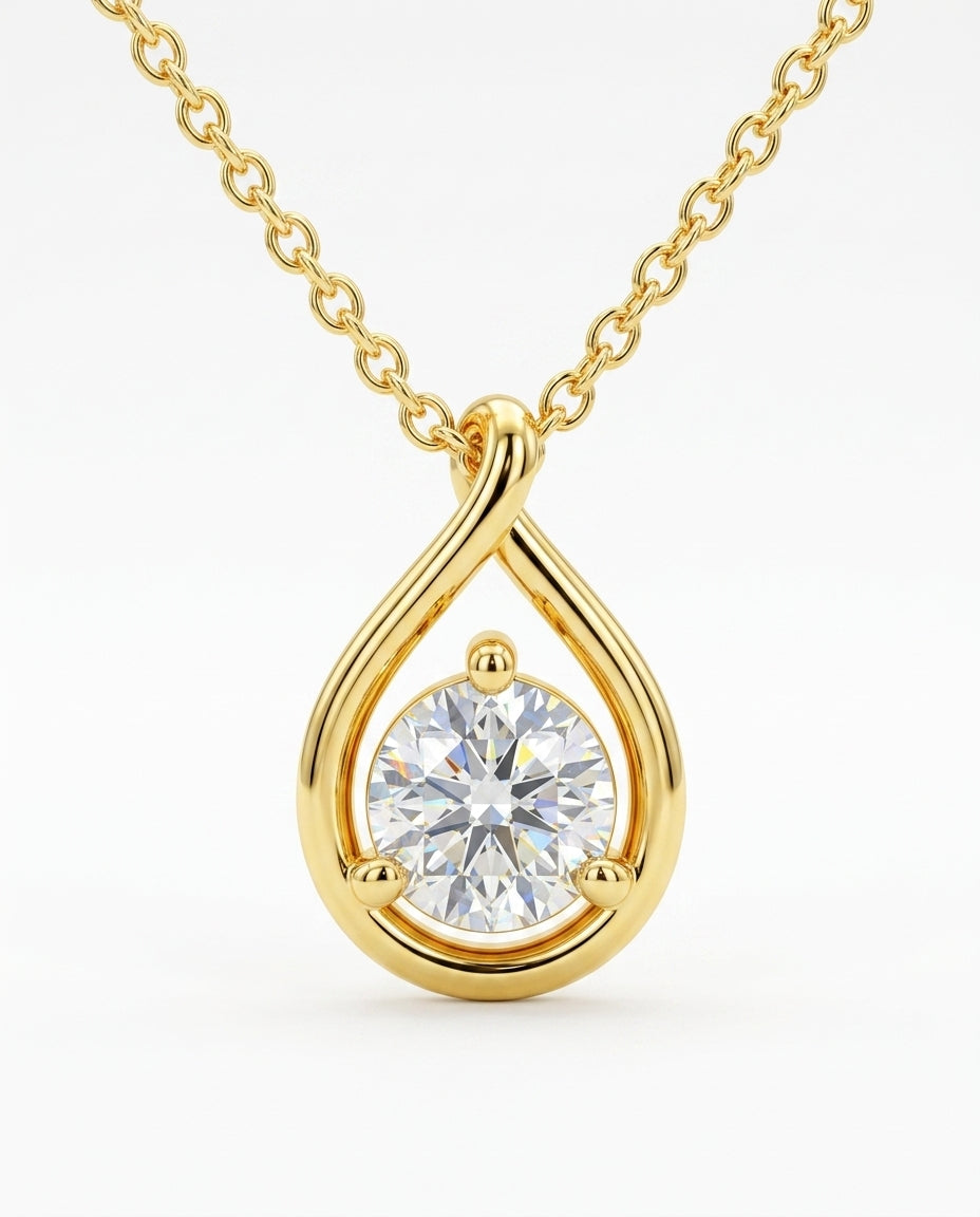 14K Gold Pear-Cut Moissanite Solitaire Necklace