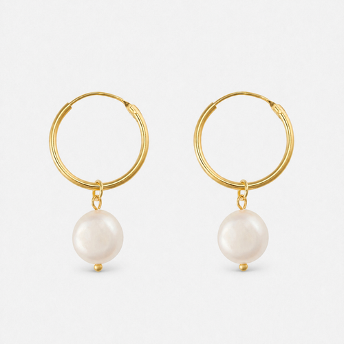 18K Gold-Plated Freshwater Pearl Hoop Earrings — Gold — Vessaly