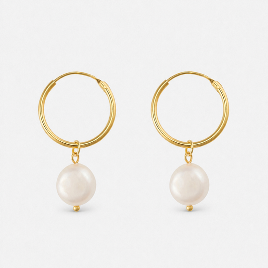 18K Gold-Plated Freshwater Pearl Hoop Earrings — Gold — Vessaly