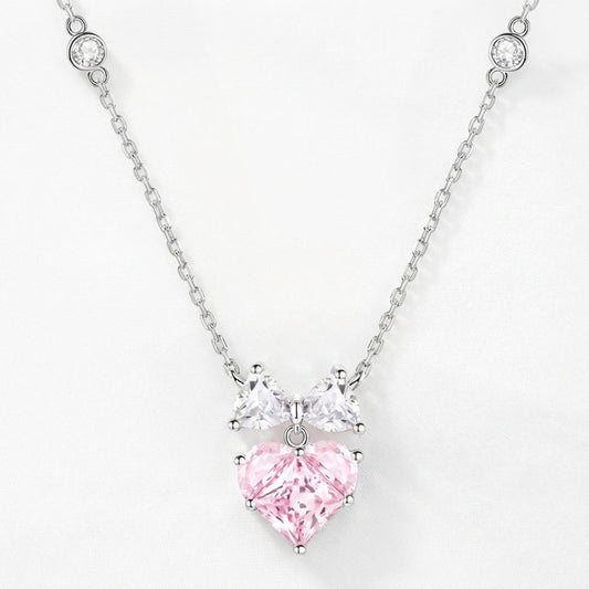 Bow for princess heart sterling silver necklace
