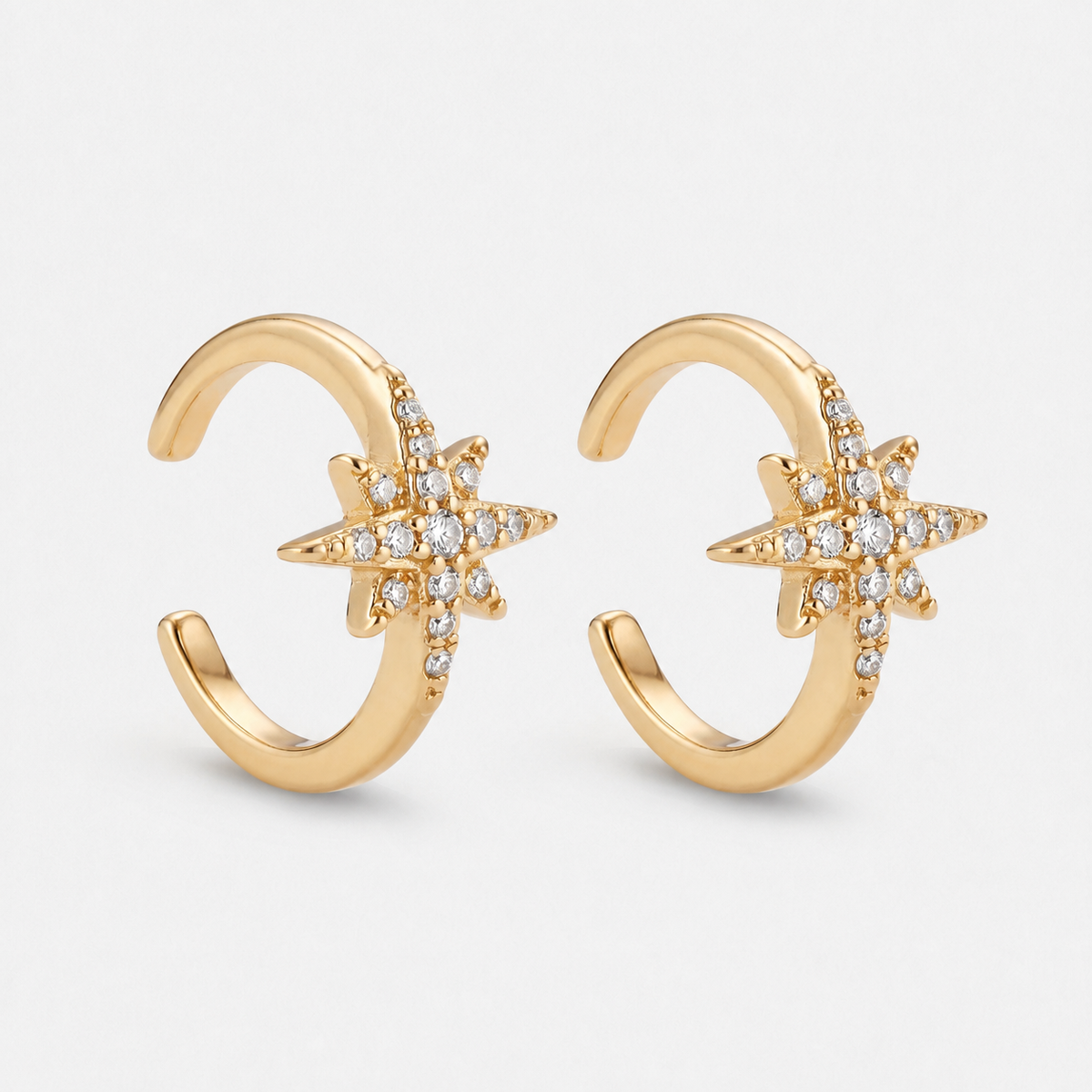 Solitaire Star 14K Gold-Plated Huggie Hoop Ear Cuff — Gold — Vessaly