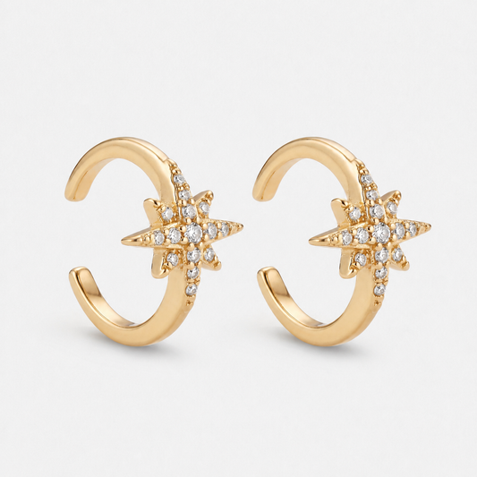 Solitaire Star 14K Gold-Plated Huggie Hoop Ear Cuff — Gold — Vessaly