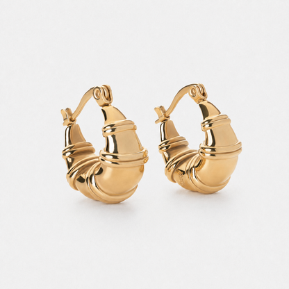 Chunky 14K Gold-Plated Teardrop Ringed Hoop Earrings — Gold — Vessaly