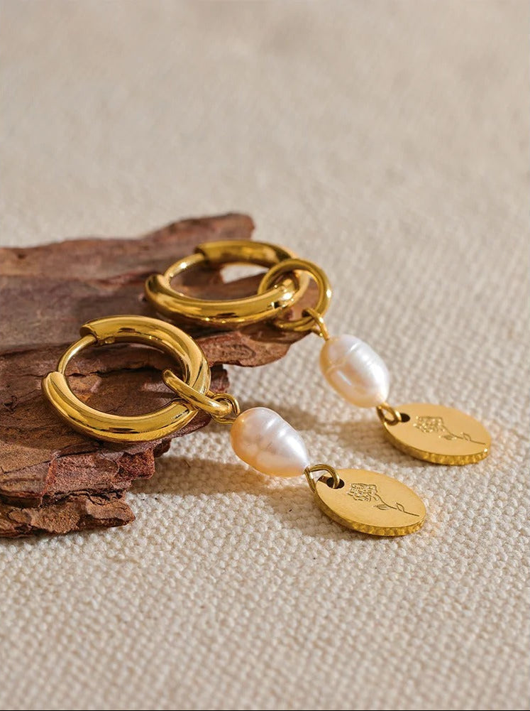 Silver freshwater pearl vine hoops – Vessaly