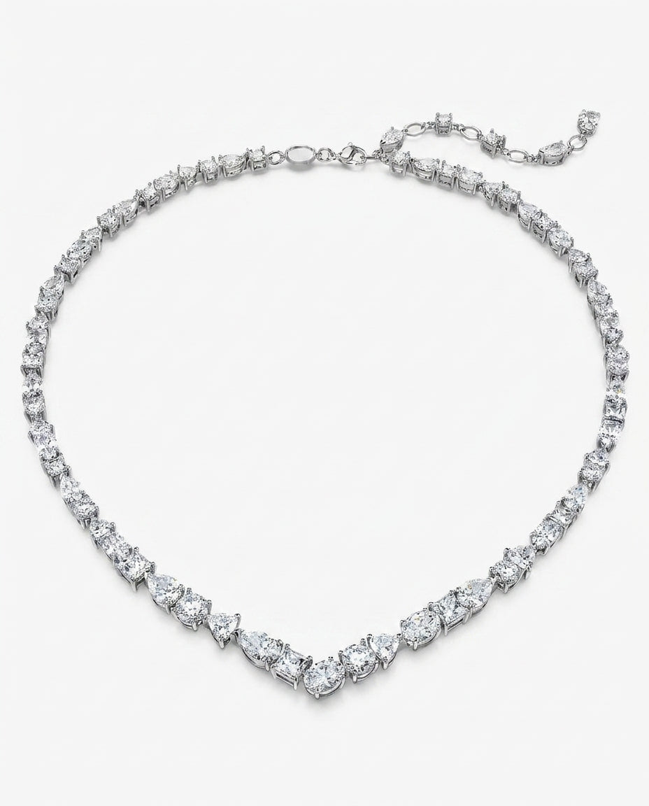 Mixed-Cut Crystal V Necklace