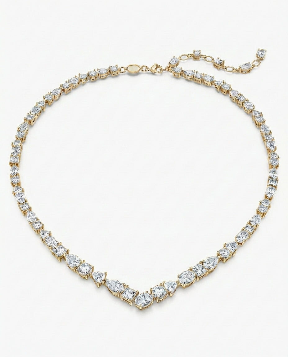 Mixed-Cut Crystal V Necklace