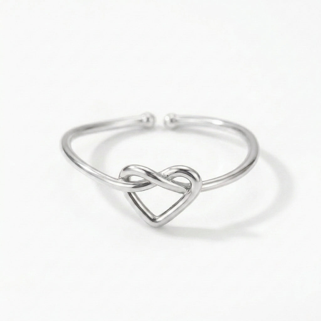 adjustable love knot ring in silver