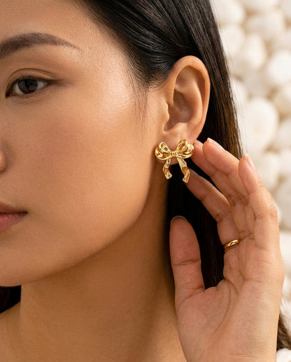 Silver ribbon bow earrings – Vessaly