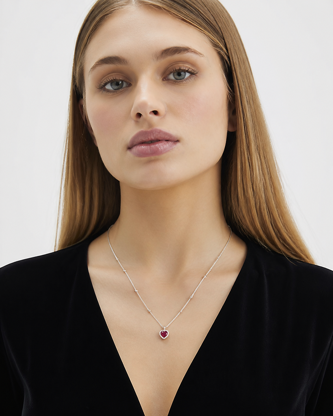 925 Sterling Silver Heart Lock Necklace worn by model front view