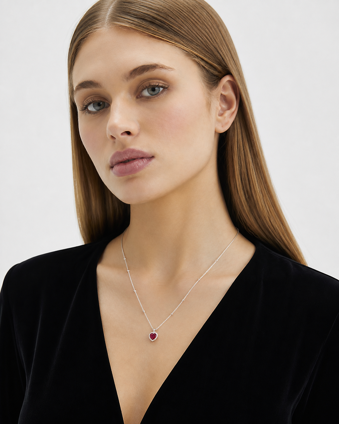 925 Sterling Silver Heart Lock Necklace worn by model three-quarter view