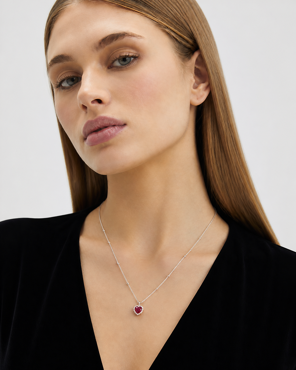 925 Sterling Silver Heart Lock Necklace worn by model close-up