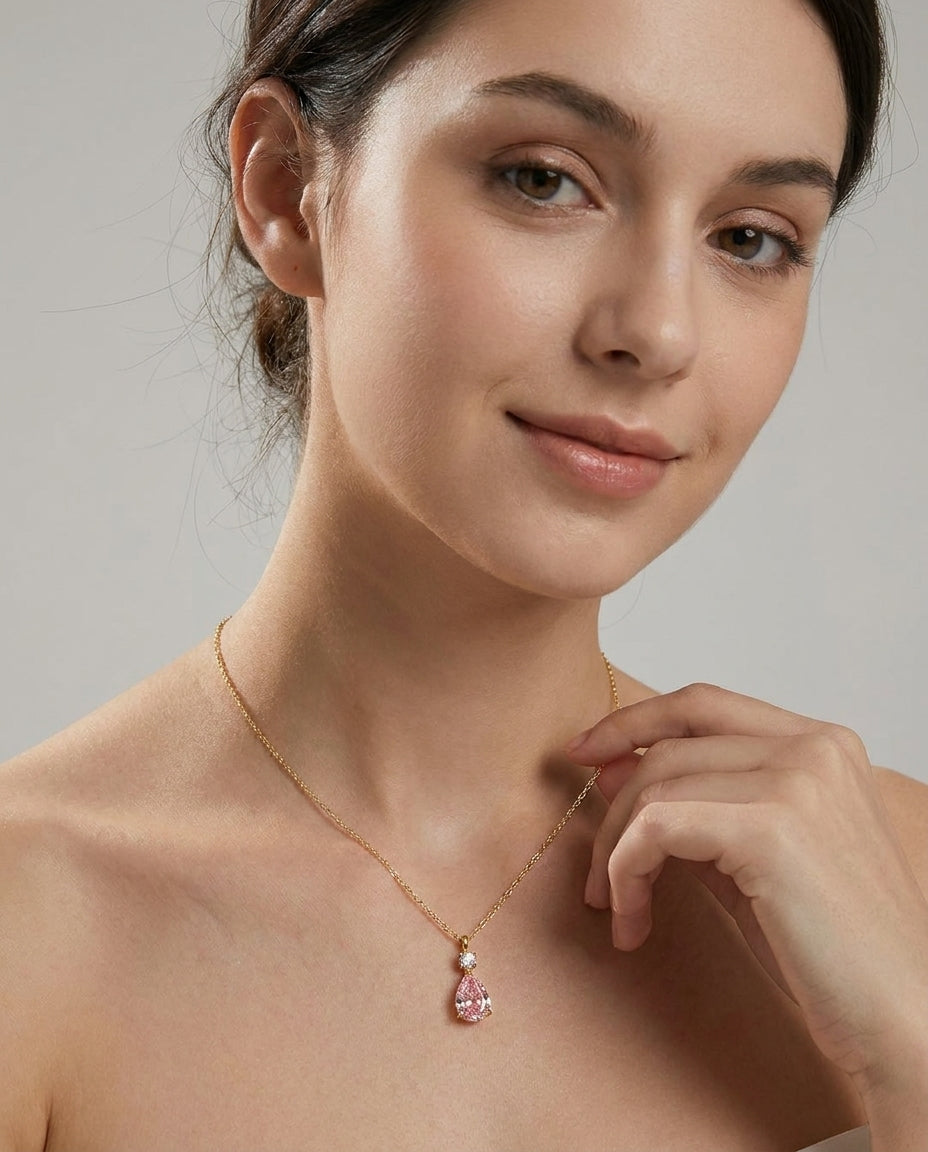 925 Sterling Silver Pink Heart Pendant Necklace