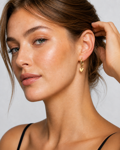 14K Gold Heart Hoop Earrings