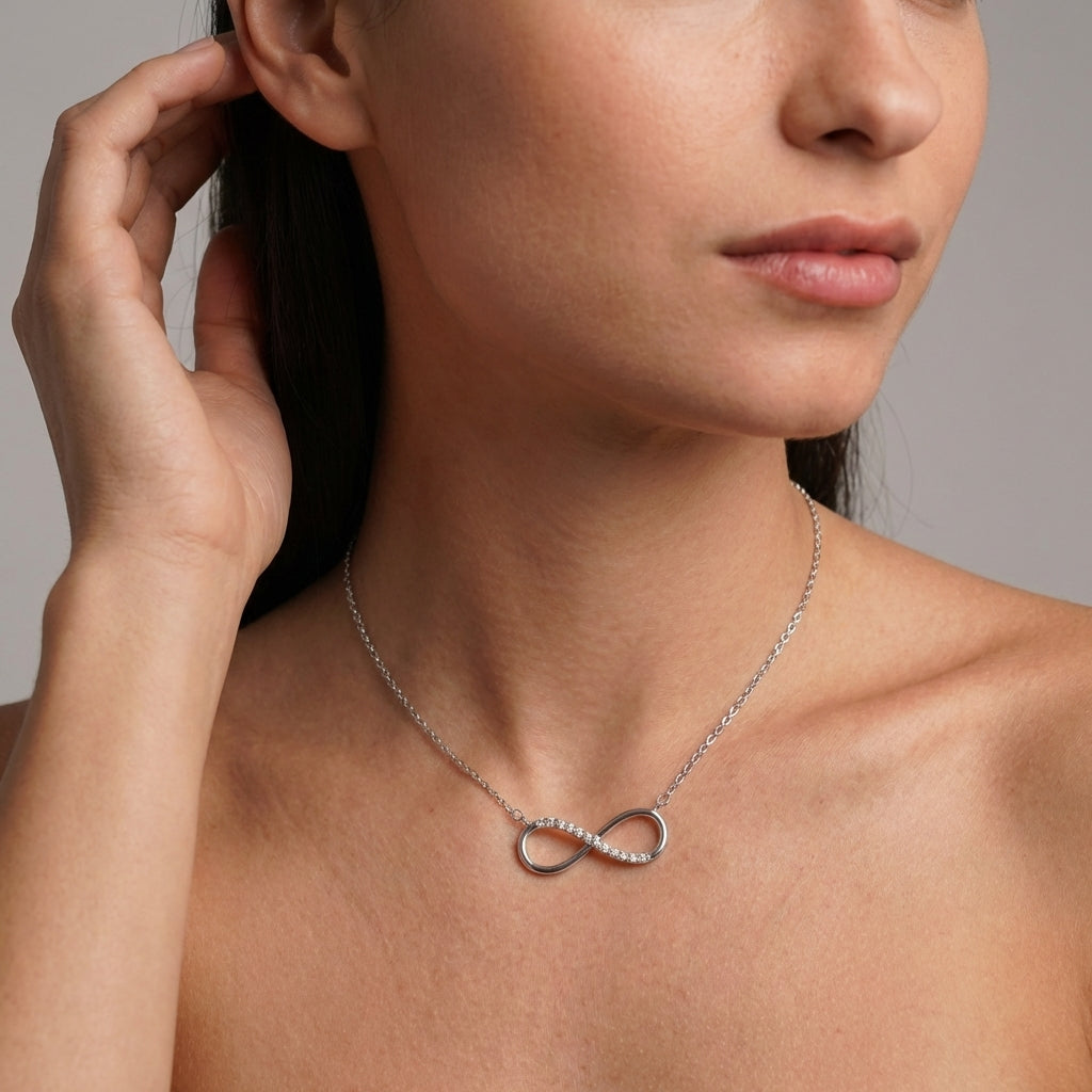 Infinity love sterling silver necklace detail – Vessaly