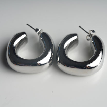 Medium silver hoop earrings detail shot