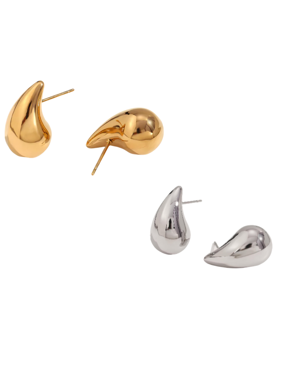 Gold teardrop drop earrings detail shot