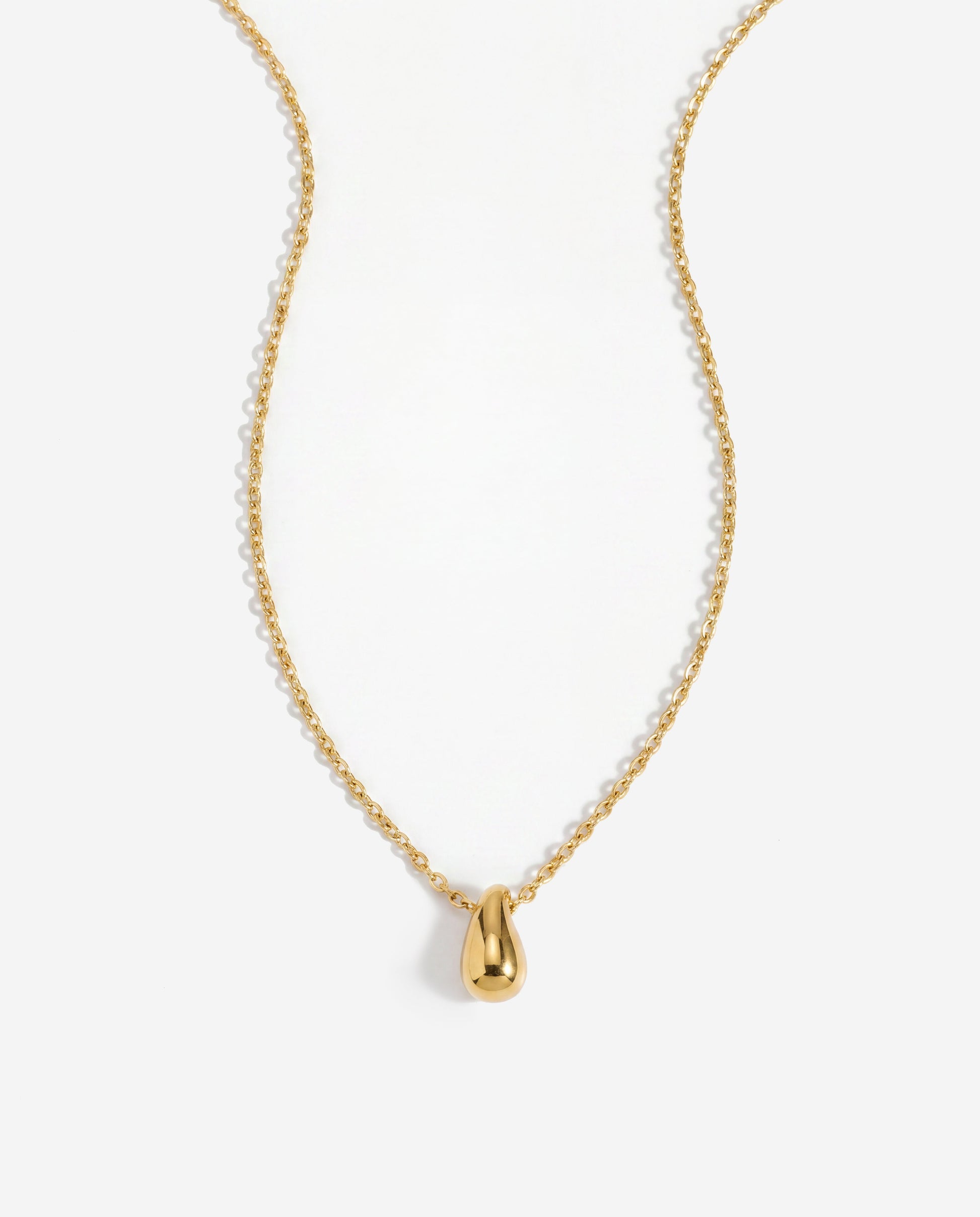 14K gold dainty teardrop pendant necklace, polished finish