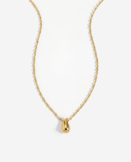 14K gold dainty teardrop pendant necklace, polished finish