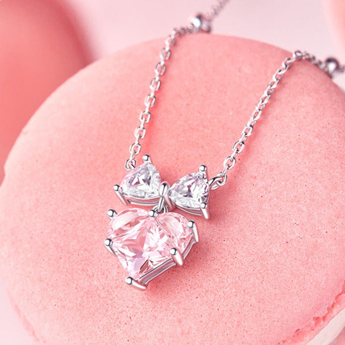 Bow heart sterling silver necklace, refined finish – Vessaly