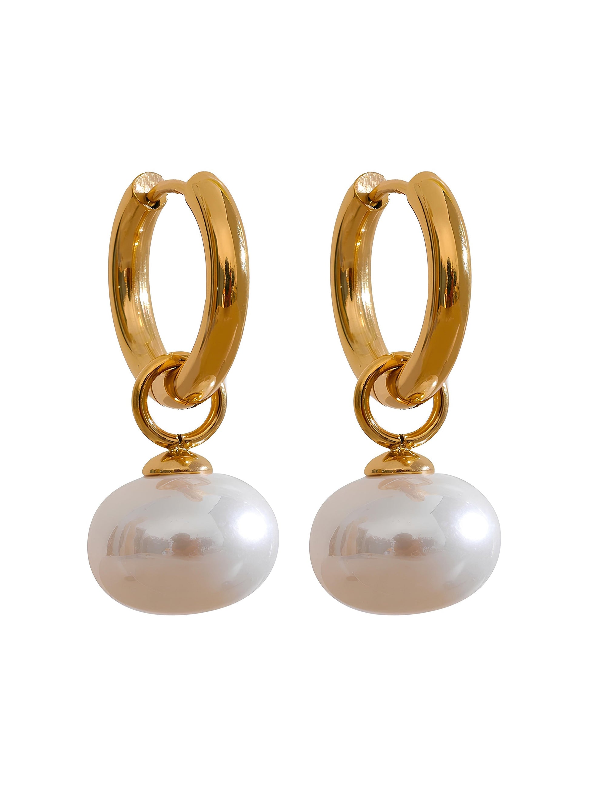Opaline Drop Earrings 18K gold plated stainless steel pearl drop hoops – Ravyena