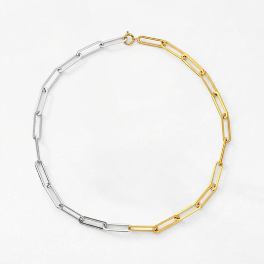 Two-tone paperclip chain necklace in gold and silver