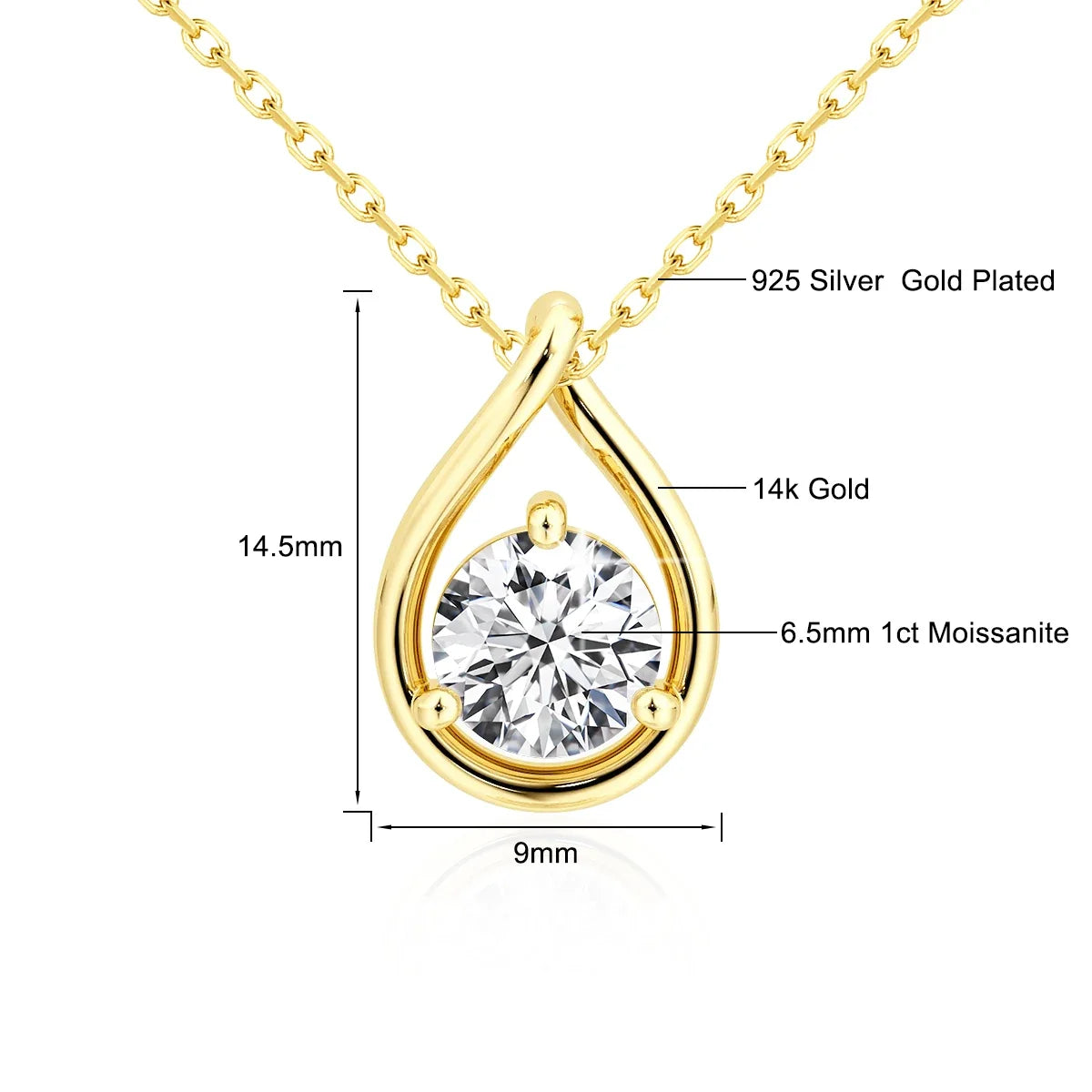 14K Gold Pear-Cut Moissanite Solitaire Necklace