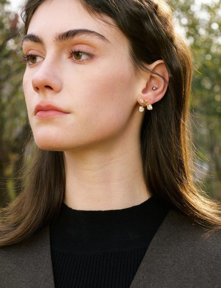 Cherry studs with cubic zirconia sparkle – Vessaly